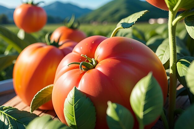 Ripe red tomatoes are people love to eat delicious vegetable fruit organic green safe farm product