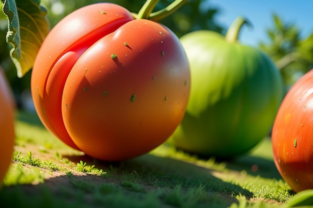 熟した赤いトマトは人々が食べるのが大好きなおいしい野菜、果物、有機、緑、安全な農産物です