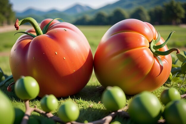 Ripe red tomatoes are people love to eat delicious vegetable fruit organic green safe farm product