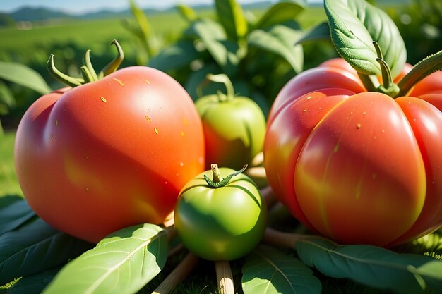 Ripe red tomatoes are people love to eat delicious vegetable fruit organic green safe farm product