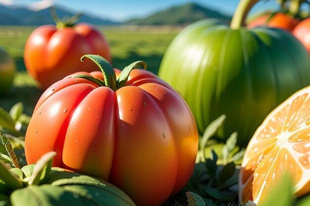 Ripe red tomatoes are people love to eat delicious vegetable fruit organic green safe farm product