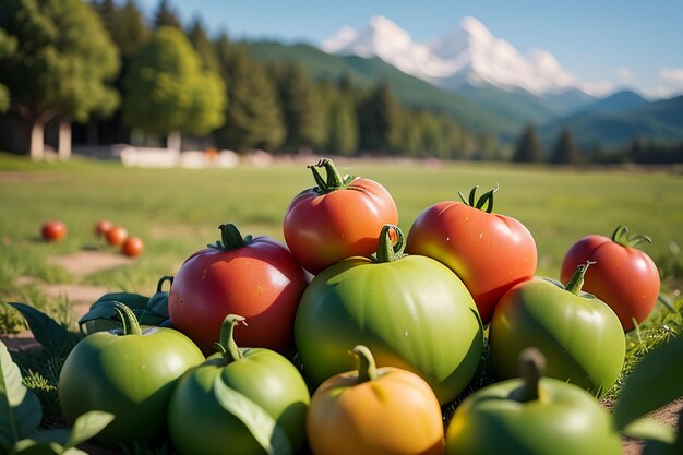 Ripe red tomatoes are people love to eat delicious vegetable fruit organic green safe farm product