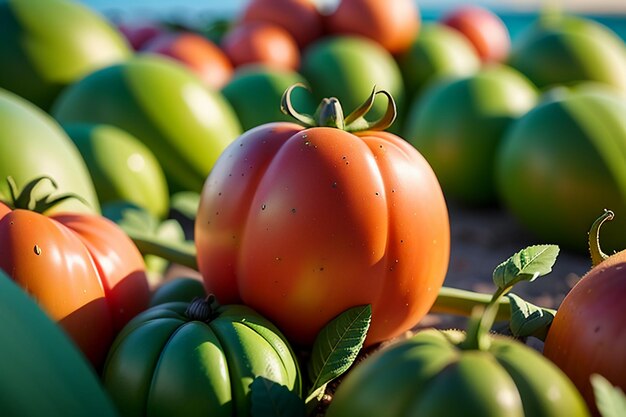 Ripe red tomatoes are people love to eat delicious vegetable fruit organic green safe farm product