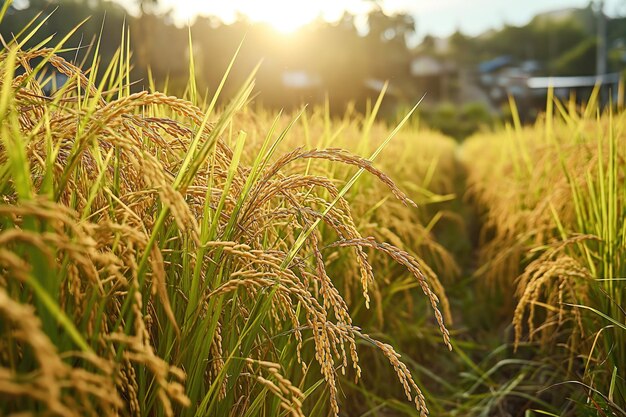 写真 背景がぼやけている畑の熟した米の耳