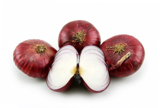 Ripe Sliced Red Onion Isolated on White