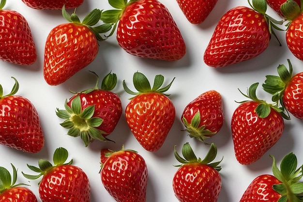 Ripe strawberries arranged in a spiral pattern on a white background