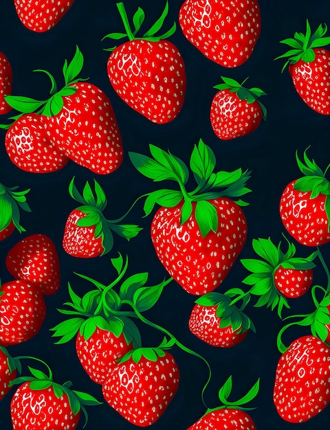 Ripe strawberries on a black background Generative AI