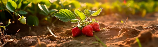 Le fragole mature crescono nel giardino sul campo ia generativa