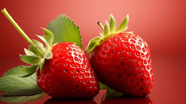 ripe strawberries on light red background