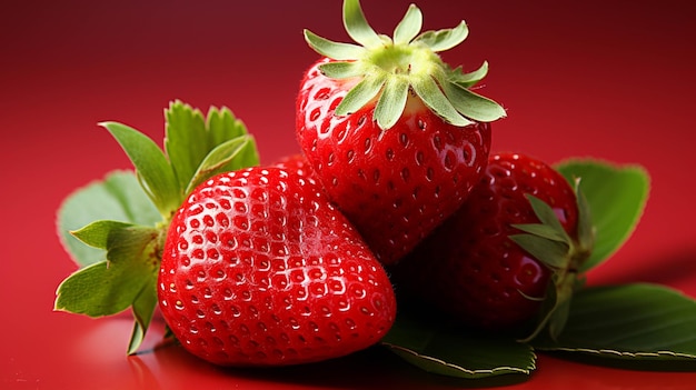 ripe strawberries on light red background