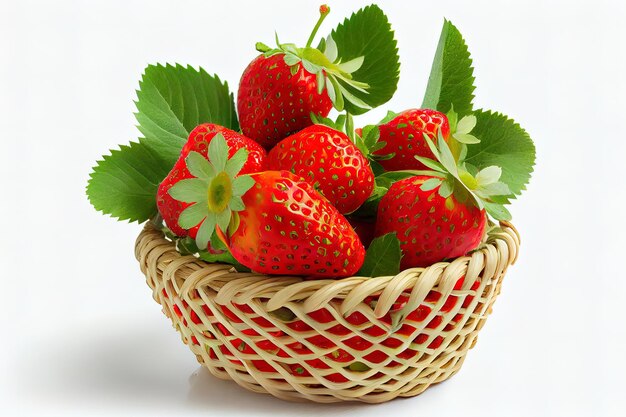 건강을 위한 작은 바구니에 잘 익은 딸기