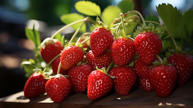야외 에 있는 정원 에 있는 딸기 농장 에서 익은 딸기