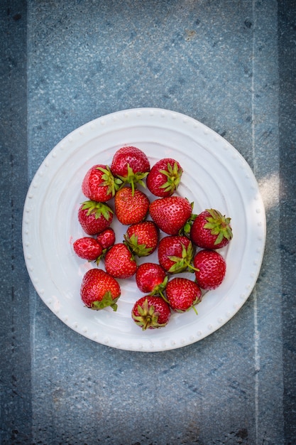 Ripe strawberries, top view