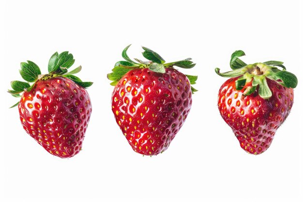 Photo ripe strawberries on white background with clipping path