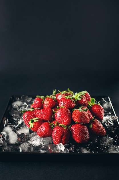 Ripe Strawberry Berries on Ice