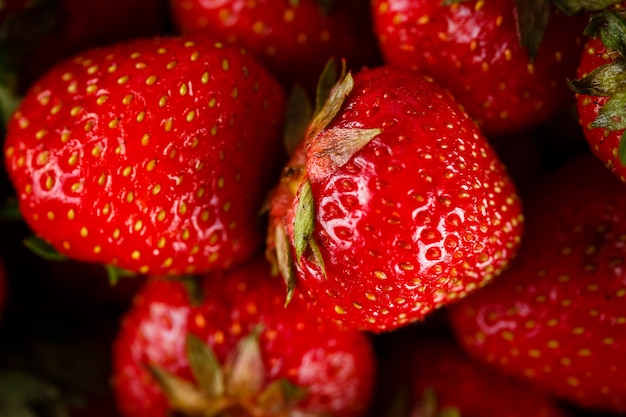 Ripe strawberry in colander