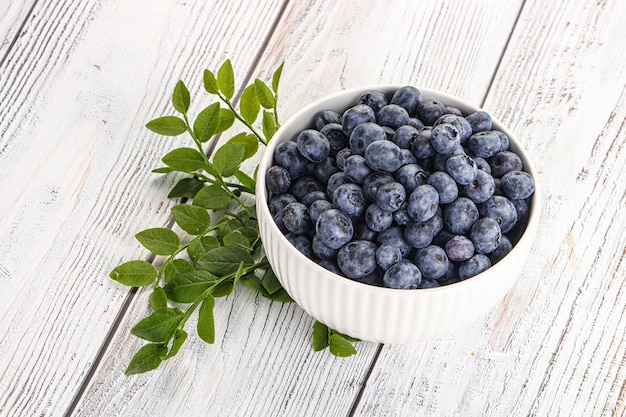 Ripe sweet blueberry in the bowl