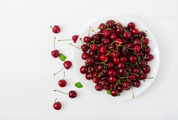 Ripe Sweet Cherry on a plate. 