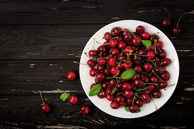 Ripe Sweet Cherry on a plate. 