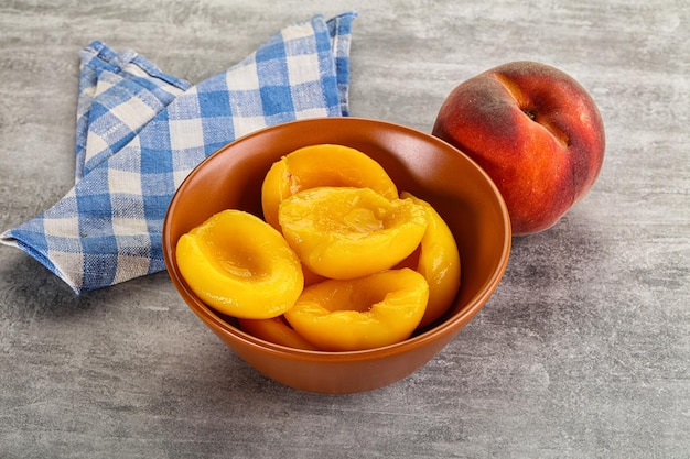 Ripe sweet and juicy canned peach