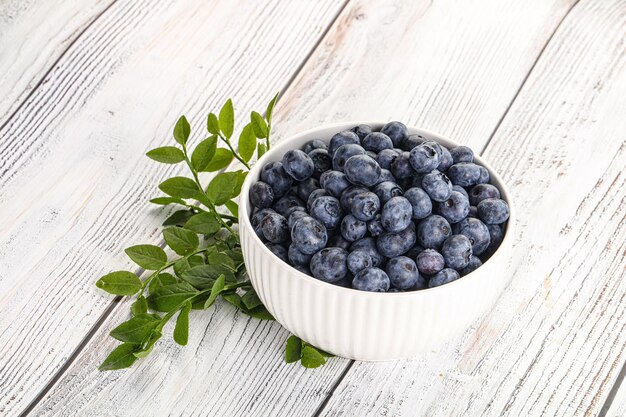 Ripe sweet organic blueberry in the bowl