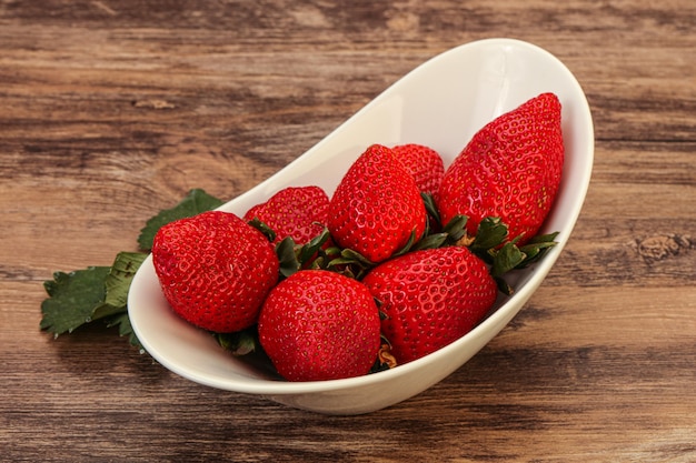 Ripe sweet strawberry with leaf