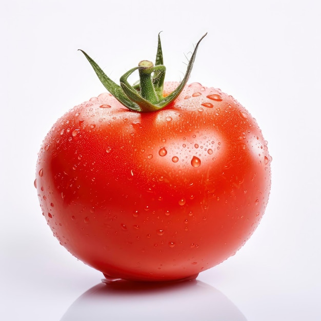 A ripe tomato on a clean white background