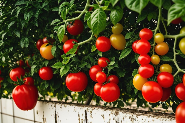 Photo ripe tomato plant growing in greenhouse generative ai
