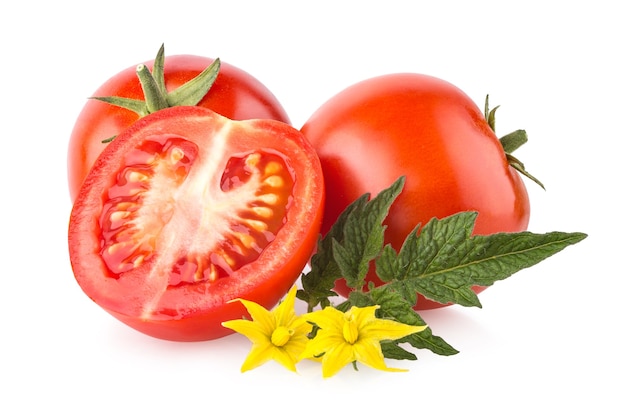 Ripe tomatoes isolated on white background