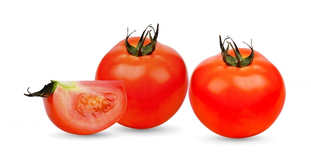 Ripe tomatoes on white background