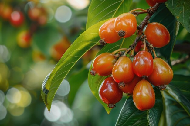 Ripe unabi on a tree branch in the garden Close up of tree branches with fruits Zizyphus