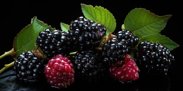 ripe and unripe blackberry on a bush with selective focus High quality photo Generative AI