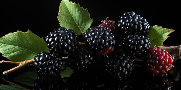 ripe and unripe blackberry on a bush with selective focus High quality photo Generative AI