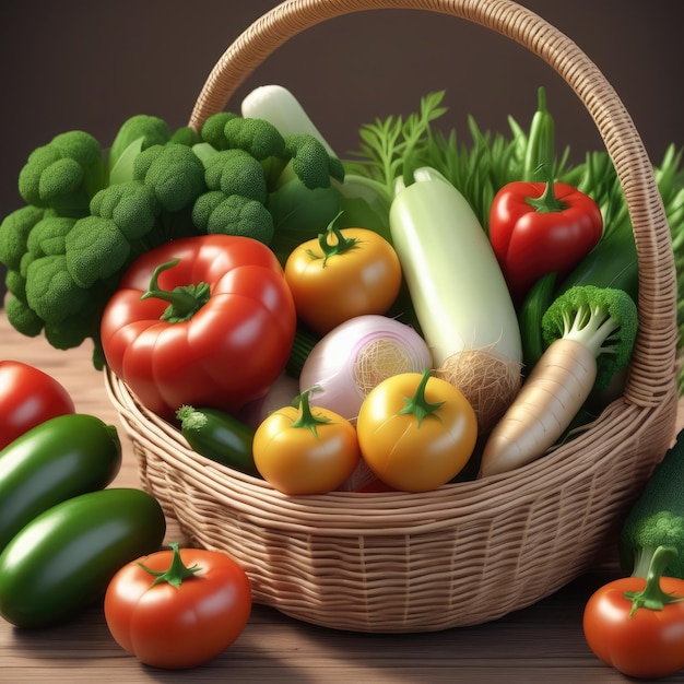 Ripe vegetables in a wicker basket