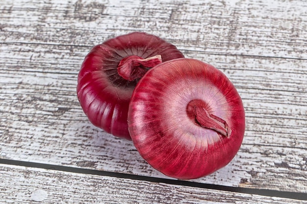 Ripe violet two onions for cooking