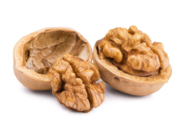 Ripe walnut and nut kernel isolated