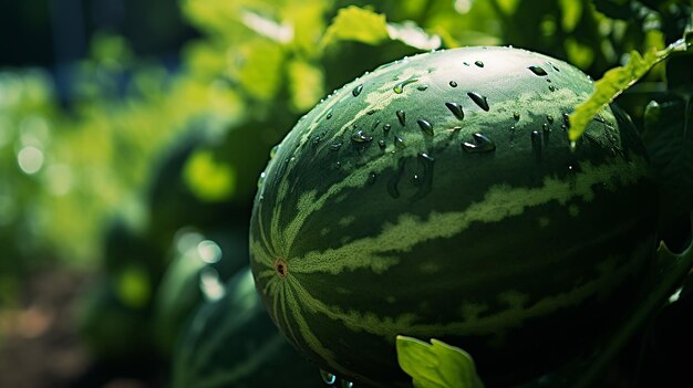 Photo ripe watermelon growing in the garden