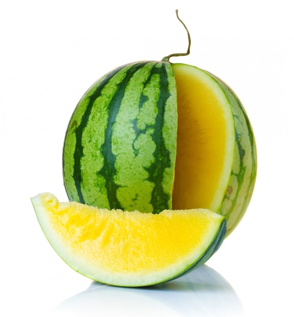 Ripe watermelon with yellow pulp isolated