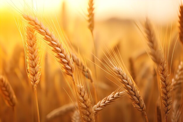 Ripe wheat field ears of wheat isolated macro photography cinema style