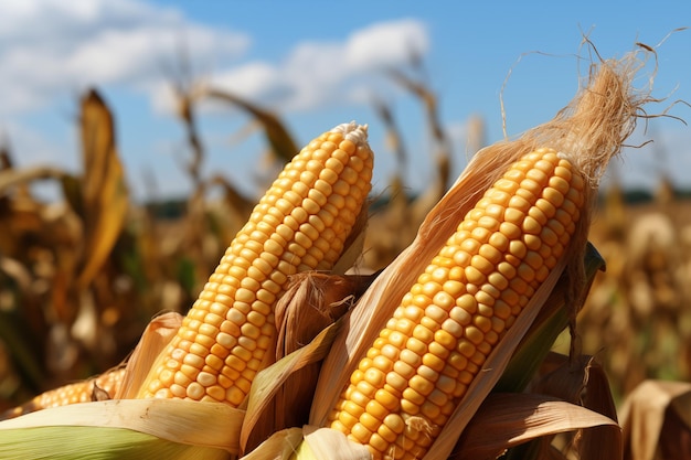 Ripe yellow corn on the ground Generative AI