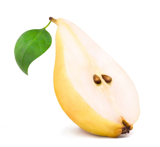 Ripe yellow pear half isolated