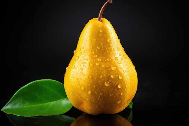 A ripe yellow pear isolated on black background