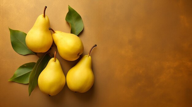 Ripe yellow pears on textured artistic background top view background