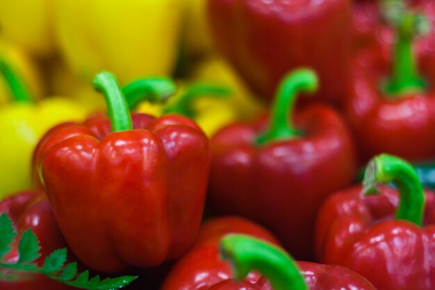 Ripe Yellow, Red  Peppers in Vegetables Market