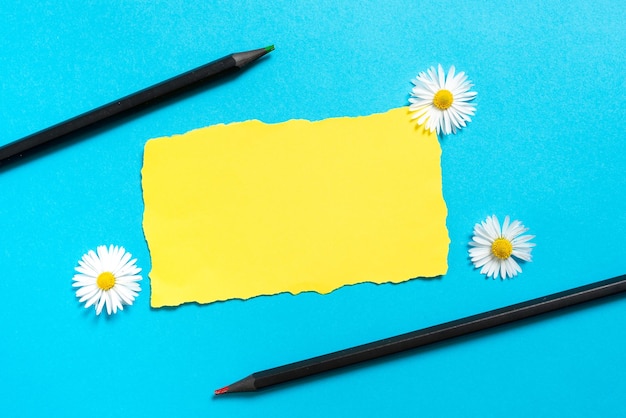 Ripper Piece Of Paper With Important Message With Pencils And Flowers Around Teared Worksheet With Crutial Informations With Colored Pens Over On Desk