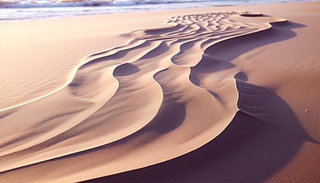 Rippled sand dunes create a tranquil desert scene generated by AI