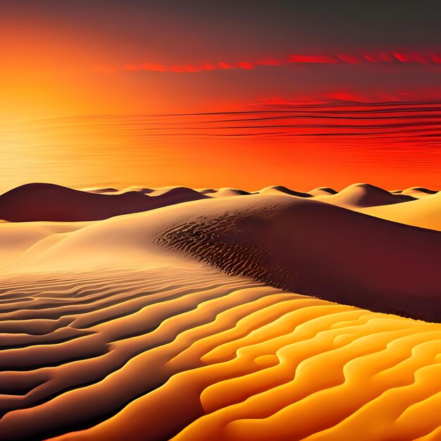 Foto ondulazioni di dune di sabbia dorate sotto un iconico rosso ardente