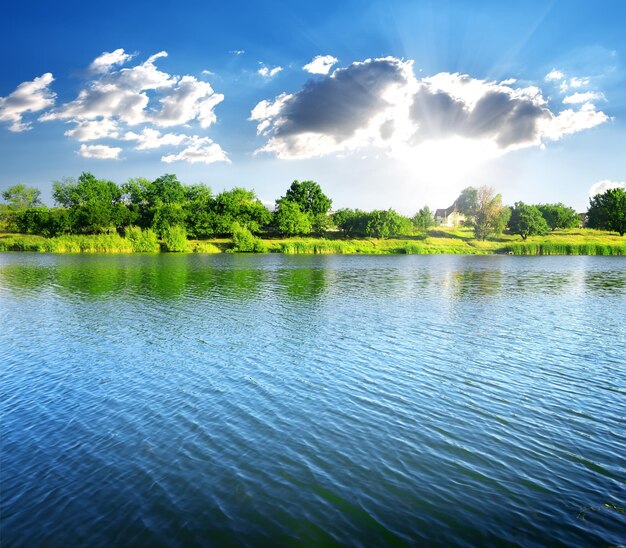 Ripples on the river at sunny summer day