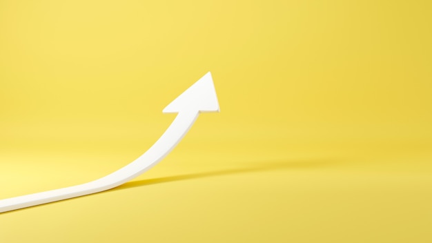 Rising arrow curve pointing up symbol 3D render illustration