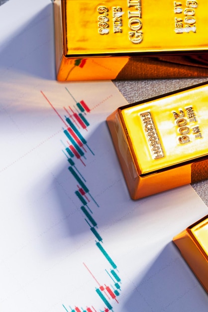 Рост цены на золотые слитки Диаграмма увеличения цены на золото и золотых слиток Верхний вид